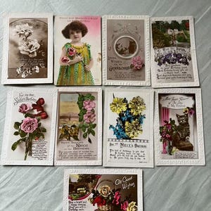 Biglietti d'auguri antichi, cimeli effimeri, articoli di carta retrò vintage, set di arredamento del Regno Unito, arte edoardiana vittoriana, confezione di compleanno di Natale P
