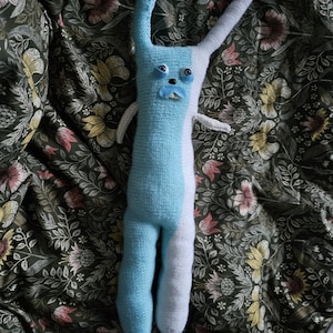 Ol&#39; Long Boi the rabbit weird knitted plushie animal bunny pastel ugly too long strange art doll stuffie toy adult novelty odd quirky