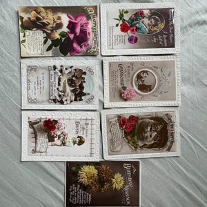 Biglietti d'auguri antichi, cimeli effimeri, articoli di carta retrò vintage, set di arredamento del Regno Unito, arte edoardiana, vittoriana, confezione di compleanno natalizia Q