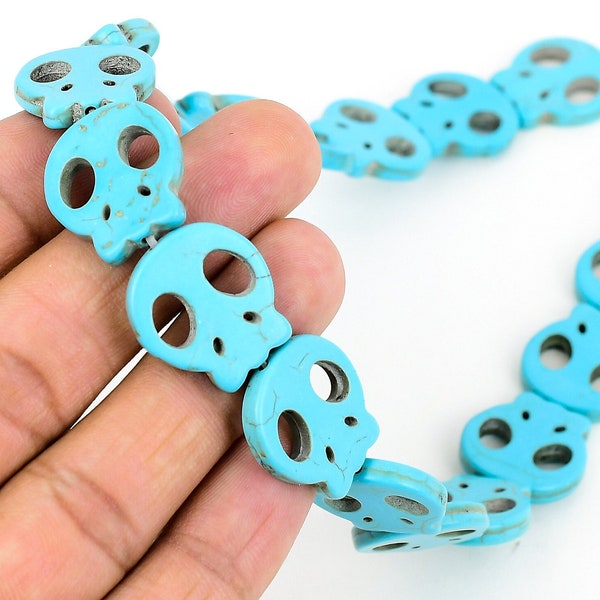 Howlite Skull Beads Howlite Dyed Skull Shaped Beads Turquoise Skull Beads Gemstone Skull Plate Beads Set Of 5/10/15/20 PCs Size 2.1*2.2 Cm