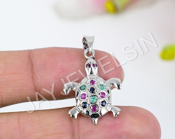 Turtle Pendant Natural Gemstone Turtle Pendant 925 Sterling Silver Turtle Pendant Turtle Gemstone Necklace Animal Lover Pendant Gift