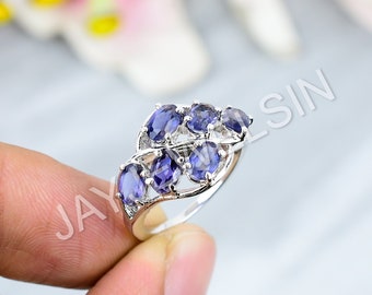 Natural Iolite Statement Ring, 925 Sterling Silver, September Birthstone