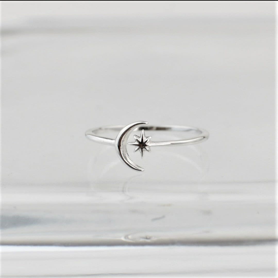 Moon ring, Crescent moon ring, Half moon ring, Adjustable Ring, Gift for her, Celestial Ring, Universe Cosmos Ring, 925 sterling silver ring