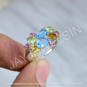 Multi Tourmaline Ring Natural Tourmaline Statement Ring 925 Sterling Silver October Birthstone Ring Tourmaline Wedding Ring Gift For Her