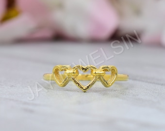 Triple Heart Ring, Heart Ring, Love Ring, Gold Heart Ring, 925 Sterling Silver Ring, Heart Jewelry, Dainty Ring, Valentine&#39;s Day Gift