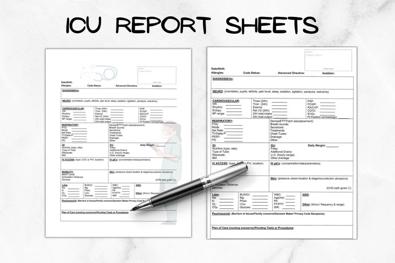 ICU Report Sheet Shift Report Sheet Etsy