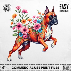 Floral Boxer Dog PNG: Sublimation Clipart (Digital Download)