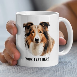 Customizable Collie Dog Mug, Add Your Text, Personalized Pet Lover Gift, Unique Coffee Cup Design with Beautiful Collie Illustration