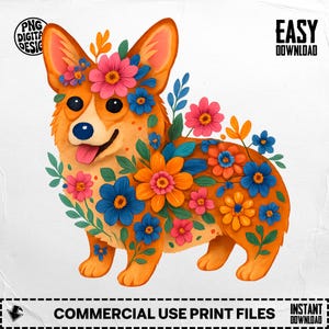 Corgi PNG, Floral Corgi Clipart, Dog Breed Png, Dog Png, Boho Corgi, Sublimation Png, Digital Download, Cute Corgi