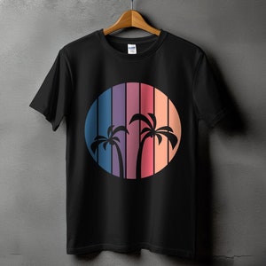Retro Palm Trees Graphic Tee: Tropical Sunset Shirt