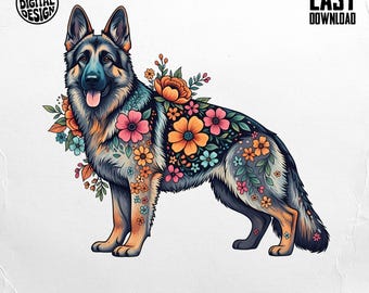 Floral German Shepherd PNG: Dog Breed Clipart (Digital Download)