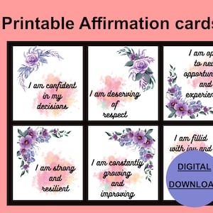 18 tarjetas de afirmación únicas, tarjetas de afirmación imprimibles, baraja de cartas de afirmación positiva, autocuidado, tarjetas digitales para pintar.
