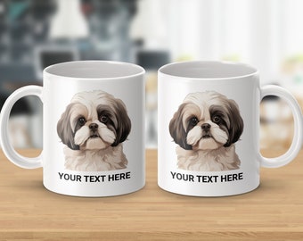 Shih Tzu Coffee Mug, Cute Dog Lover Gift, Personalized Pet Portrait Drinkware, Custom Name Option Available