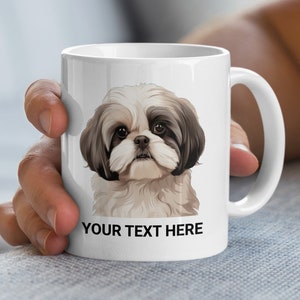Shih Tzu Coffee Mug, Cute Dog Lover Gift, Personalized Pet Portrait Drinkware, Custom Name Option Available
