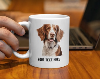 Brittany Spaniel Dog Custom Text Mug, Personalized Pet Coffee Cup, Dog Lover Gift, Dog Portrait Mug, Your Text Here