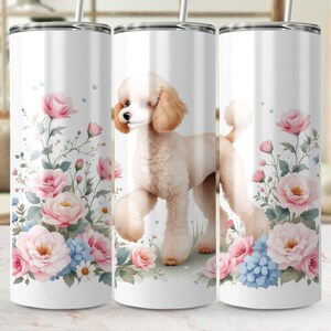 Cute Poodle Dog with Floral Background Digital Tumbler Wrap PNG, Floral Poodle Tumbler Design, Cute Pet Floral Tumbler Wrap