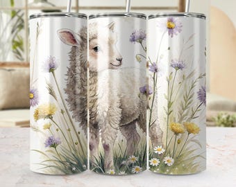 Lamm i blomsterfält Tumbler Wrap: 20oz smal tumbler PNG (digital nedladdning)