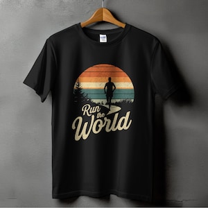 Vintage &#39;Run The World&#39; Graphic Tee - Unisex Marathon Runner Shirt