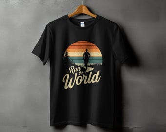 Vintage 'Run The World' Graphic Tee - Unisex Marathon Runner Shirt
