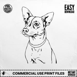 Basenji Dog Line Art Portrait: PNG Digital Download