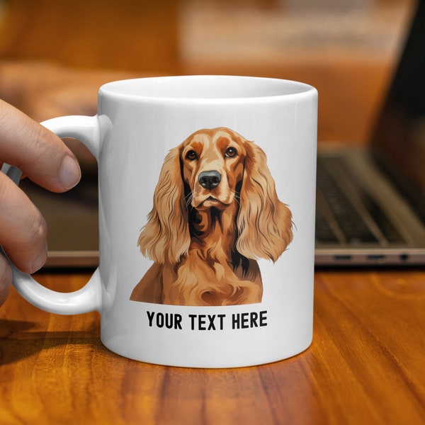 Customizable Cocker Spaniel Mug, Add Your Text, Personalized Dog Lover Gift, Coffee Mug with Pet Portrait, Unique Animal Coffee Cup