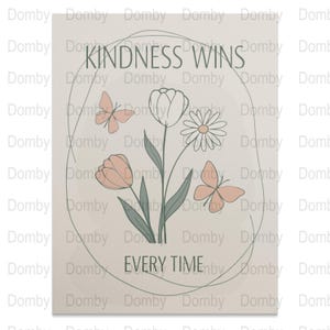 Kindness Wins Floral Art Print: Motivational Wall Decor (Digital Download)