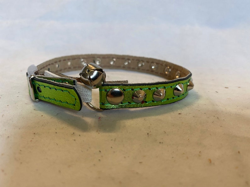 Leather Mettalic Green Cat Collar With Studs Etsy