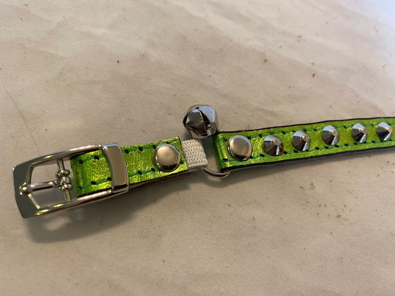 Leather Mettalic Green Cat Collar With Studs Etsy