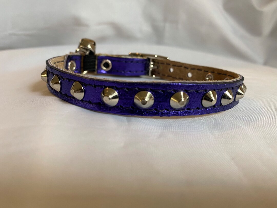 Leather Metallic Purple Studded Cat Collar Etsy