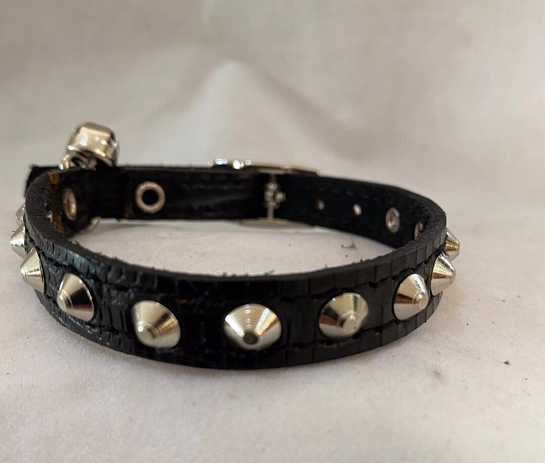 Leather Black Lizard Studded Cat Collar Etsy