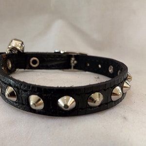 Leather Black Lizard studded cat collar