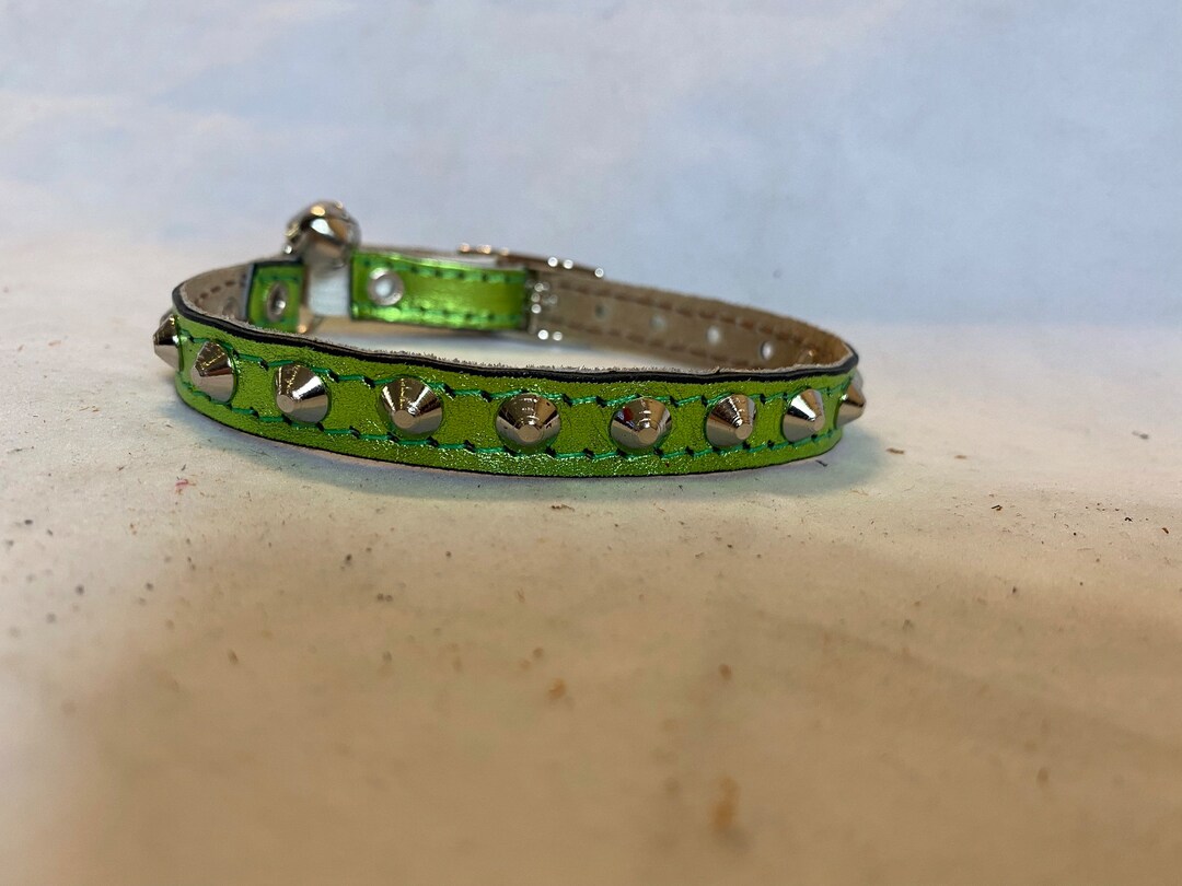 Leather Mettalic Green Cat Collar With Studs Etsy