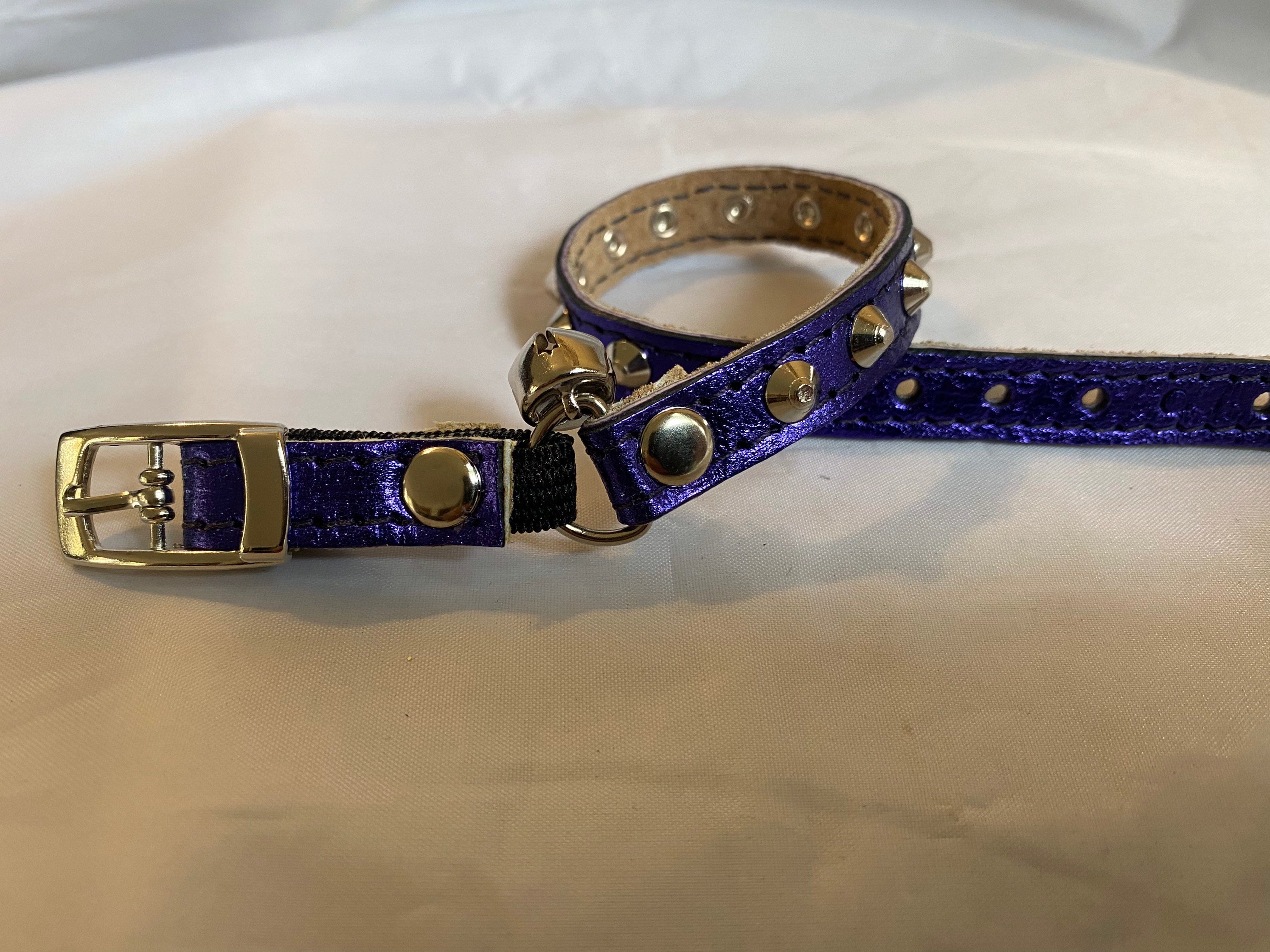 Leather Metallic Purple Studded Cat Collar Etsy
