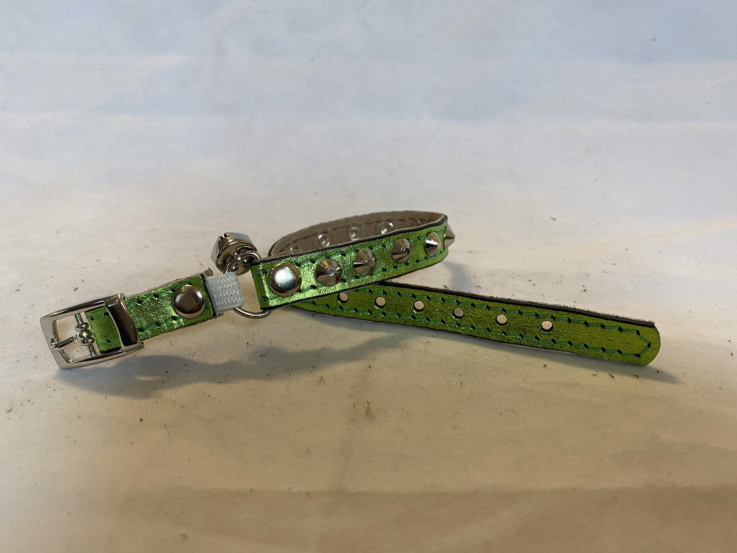 Leather Mettalic Green Cat Collar With Studs Etsy
