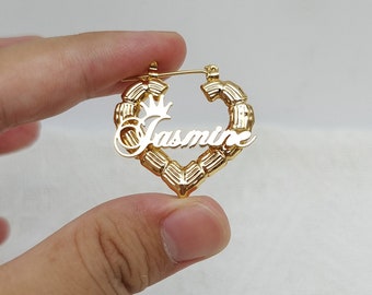 Custom Name Bamboo Heart Earrings: Personalized Toddler Gift