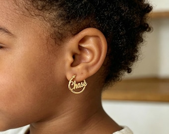 Kids Tiny Hoop Earrings, Custom Name Earrings For Toodlers,Girls,Baby, Birthday Jewelry Gifts