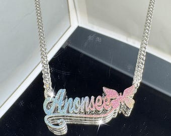 18K Gold Double Name Necklace: Personalized Mother's Jewelry, Bling Christmas Gifts