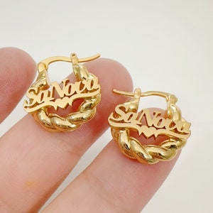 Custom Mini Name Earrings With Heart,Kids Baby Hoop Earrings,Personalized Hoops,Name Earring Twist,Gold Name Earrings,Custom Jewelry For Her