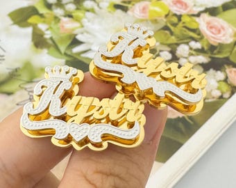 18K Gold Plated Double Name Stud Earrings, Custom Nameplate Jewelry, Personalized Women Mom Gifts