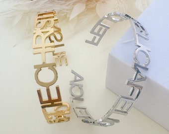 18k Gold Custom Name Bangle: Personalized Nameplate Bracelet