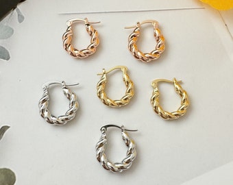 18mm Twist Hoop Earrings: Gold Huggie Earrings, Kids Baby Jewelry