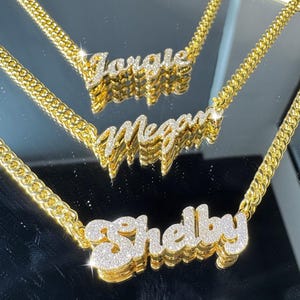 Custom Double Name Necklace,Gold Nameplate Necklace,Bling Name Necklace,Mothers Necklace,Personalized Jewelry,Custom Jewelry,Women Gifts