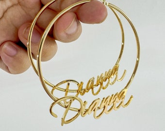 Custom Name Hoop Earrings: Personalized Large Gold Earrings, Jewelry Gifts