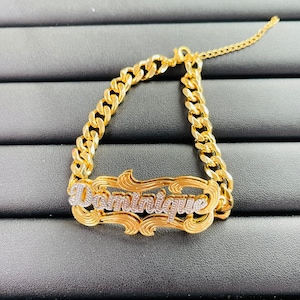 Custom Name Bracelet,Nameplate Bracelet,Custom Bangle Bracelet,Name Bracelet Gold,Double Plate Bracelet,Name Bracelet,Personalized Gifts