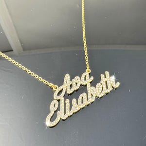 Custom Pave Name Necklace,Bling Diamond Name Necklace,Gold Name Necklace,Nameplate Jewelry,Personalized Necklace,Two Name Necklace,Mom Gifts