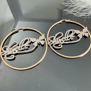 Custom Hoop Earrings,Diamond Name Earrings,Name Earrings Gold,Bling Name Earrings,Personalized Earrings,Custom Jewelry,Name Jewelry Gifts