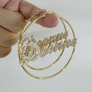 Custom Name Earrings,Gold Hoop Earrings,Bling Name Earrings,Name Hoop Earrings,Personalized Name Earrings,Iced Out Jewelry,Christmas Gift