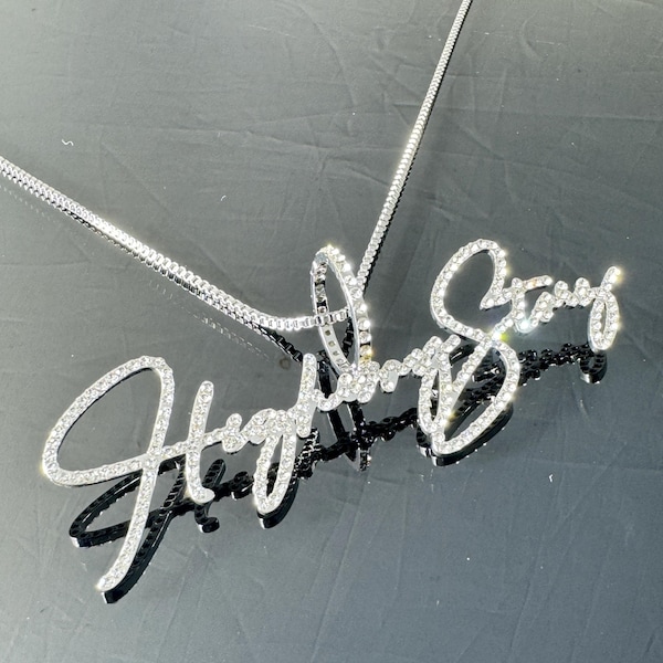 Diamond Custom Name Necklace, Bling Nameplate Jewelry Gift