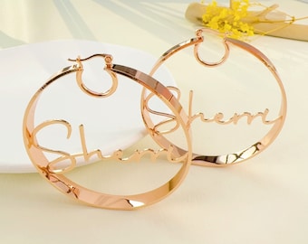 Custom Name Hoop Earrings: Personalized Gold Earrings, Big Hoops