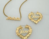 Custom Name Necklace and Heart Hoop Earrings Set, Personalized Jewelry